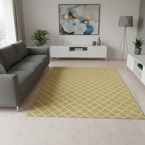 HomeRoots 5' X 8' Gold and Ivory Geometric Area Rug - Stylish, Washable, UV-Protected for Modern Homes 645291