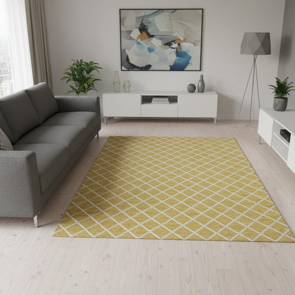 HomeRoots 5' X 8' Gold and Ivory Geometric Area Rug - Stylish, Washable, UV-Protected for Modern Homes 645291