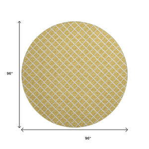 HomeRoots 8' Gold and Ivory Geometric Round Rug - Washable, UV Protected, Durable for High-Traffic Areas 645292