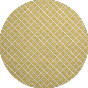 HomeRoots 8' Gold and Ivory Geometric Round Rug - Washable, UV Protected, Durable for High-Traffic Areas 645292