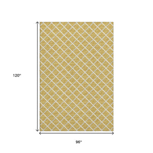 HomeRoots 8' X 10' Stylish Gold and Ivory Geometric Washable Area Rug with UV Protection for High-Traffic Spaces 645293