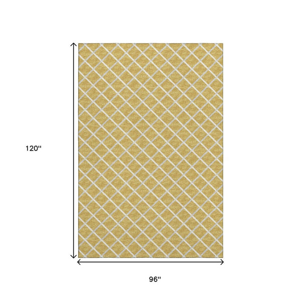 HomeRoots 8' X 10' Stylish Gold and Ivory Geometric Washable Area Rug with UV Protection for High-Traffic Spaces 645293