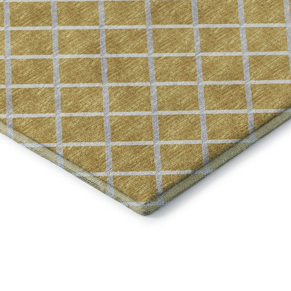 HomeRoots 8' X 10' Stylish Gold and Ivory Geometric Washable Area Rug with UV Protection for High-Traffic Spaces 645293