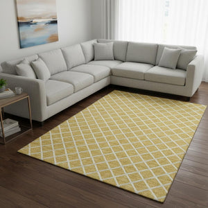 HomeRoots 8' X 10' Stylish Gold and Ivory Geometric Washable Area Rug with UV Protection for High-Traffic Spaces 645293