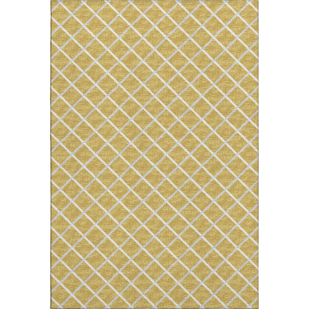 HomeRoots 9' X 12' Gold and Ivory Geometric Washable Area Rug – Stain Resistant, UV Protected, Modern Elegance! 645294