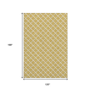 HomeRoots 10' X 14' Gold And Ivory Geometric Area Rug - Durable, Washable, UV-Protected for Modern Living Spaces 645295