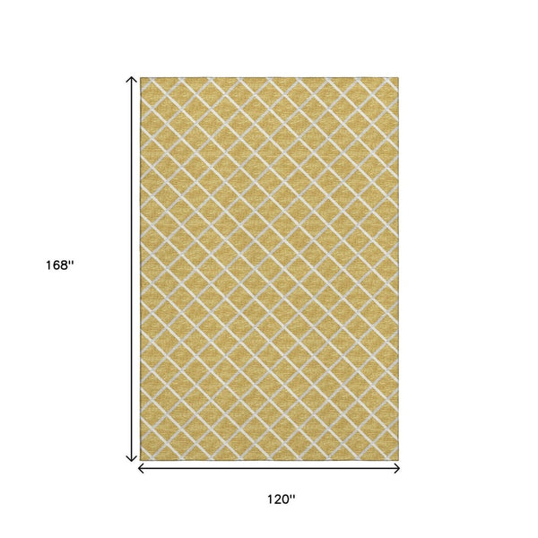 HomeRoots 10' X 14' Gold And Ivory Geometric Area Rug - Durable, Washable, UV-Protected for Modern Living Spaces 645295