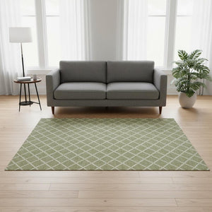HomeRoots 5' X 8' Artichoke Green & Ivory Geometric Washable Area Rug - Durable, UV Protected, Stylish Design 645297