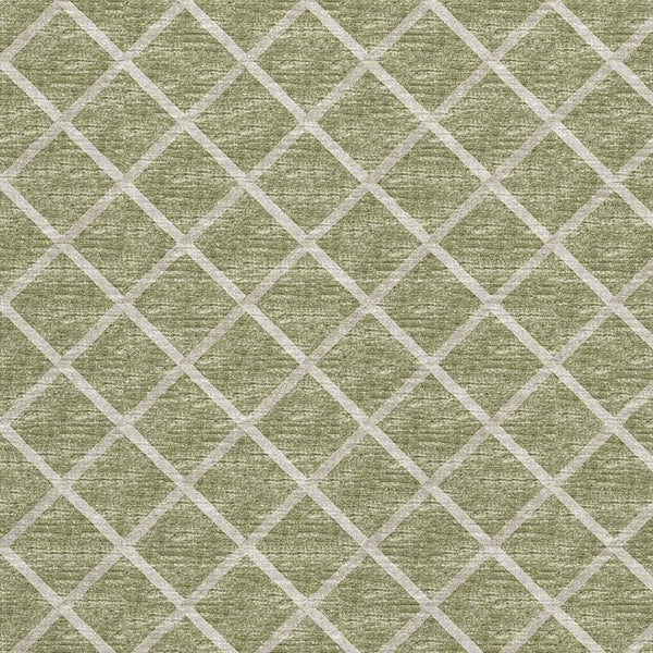 HomeRoots 5' X 8' Artichoke Green & Ivory Geometric Washable Area Rug - Durable, UV Protected, Stylish Design 645297