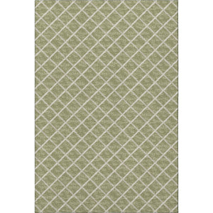 HomeRoots 5' X 8' Artichoke Green & Ivory Geometric Washable Area Rug - Durable, UV Protected, Stylish Design 645297