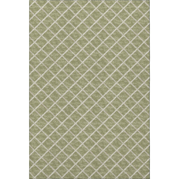 HomeRoots 5' X 8' Artichoke Green & Ivory Geometric Washable Area Rug - Durable, UV Protected, Stylish Design 645297
