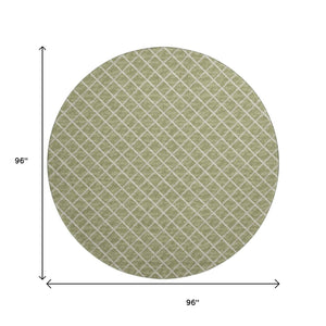 HomeRoots 8' Artichoke Green Geometric Round Rug - Durable, Washable, UV Protected for Indoor/Outdoor Style 645298