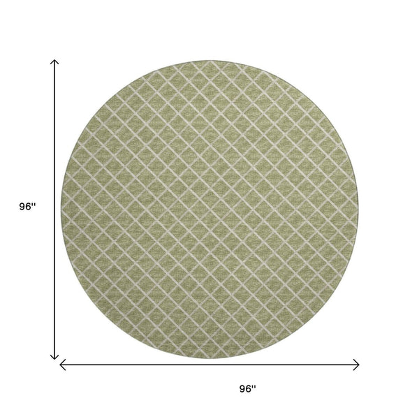 HomeRoots 8' Artichoke Green Geometric Round Rug - Durable, Washable, UV Protected for Indoor/Outdoor Style 645298
