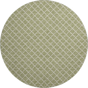 HomeRoots 8' Artichoke Green Geometric Round Rug - Durable, Washable, UV Protected for Indoor/Outdoor Style 645298