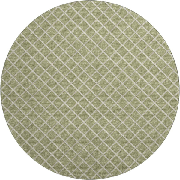 HomeRoots 8' Artichoke Green Geometric Round Rug - Durable, Washable, UV Protected for Indoor/Outdoor Style 645298