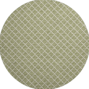 HomeRoots 8' Artichoke Green Geometric Round Rug - Durable, Washable, UV Protected for Indoor/Outdoor Style 645298