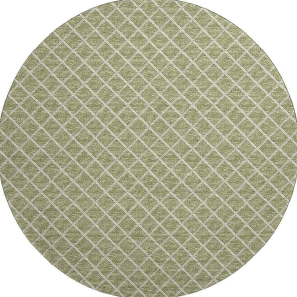 HomeRoots 8' Artichoke Green Geometric Round Rug - Durable, Washable, UV Protected for Indoor/Outdoor Style 645298