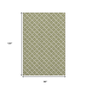HomeRoots 8' X 10' Artichoke Green Geometric Area Rug - Washable, UV Protected, Durable, and Stylish Décor Piece 645299