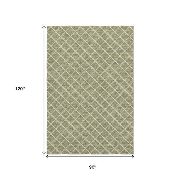 HomeRoots 8' X 10' Artichoke Green Geometric Area Rug - Washable, UV Protected, Durable, and Stylish Décor Piece 645299