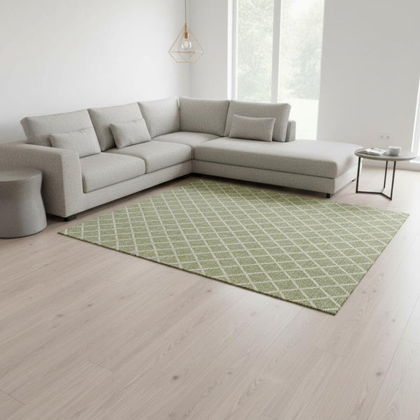 HomeRoots 8' X 10' Artichoke Green Geometric Area Rug - Washable, UV Protected, Durable, and Stylish Décor Piece 645299