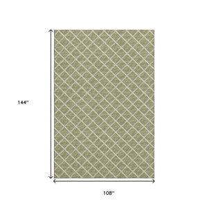 HomeRoots 9' Artichoke Green & Ivory Geometric Area Rug - Washable, UV-Protected & Ideal for Busy Homes! 645300