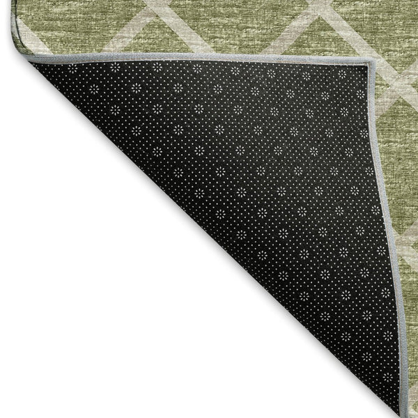 HomeRoots 9' Artichoke Green & Ivory Geometric Area Rug - Washable, UV-Protected & Ideal for Busy Homes! 645300