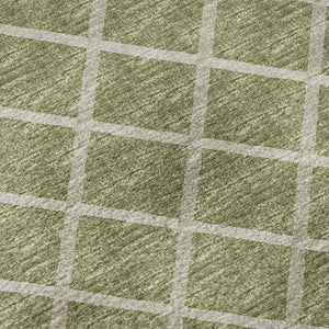HomeRoots 9' Artichoke Green & Ivory Geometric Area Rug - Washable, UV-Protected & Ideal for Busy Homes! 645300