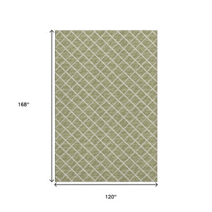 HomeRoots 10' X 14' Artichoke Green Geometric Area Rug - Washable, Stain Resistant, UV Protected for Modern Homes 645301