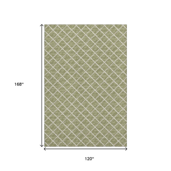 HomeRoots 10' X 14' Artichoke Green Geometric Area Rug - Washable, Stain Resistant, UV Protected for Modern Homes 645301