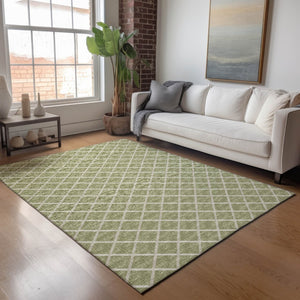 HomeRoots 10' X 14' Artichoke Green Geometric Area Rug - Washable, Stain Resistant, UV Protected for Modern Homes 645301