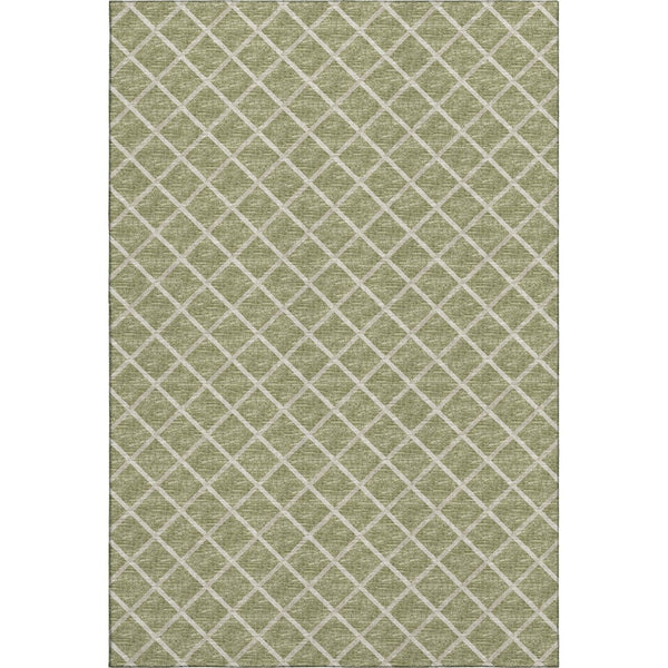 HomeRoots 10' X 14' Artichoke Green Geometric Area Rug - Washable, Stain Resistant, UV Protected for Modern Homes 645301