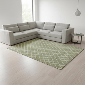 HomeRoots 10' X 14' Artichoke Green Geometric Area Rug - Washable, Stain Resistant, UV Protected for Modern Homes 645301