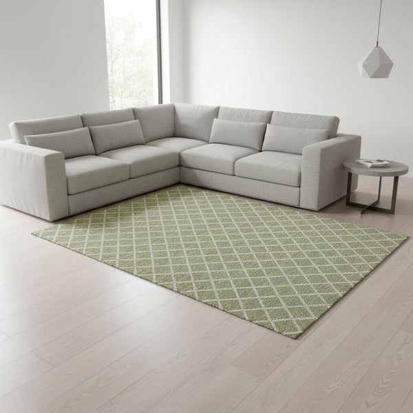 HomeRoots 10' X 14' Artichoke Green Geometric Area Rug - Washable, Stain Resistant, UV Protected for Modern Homes 645301