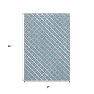 HomeRoots 5' X 8' Sky Blue & Ivory Geometric Washable Area Rug with UV Protection for Easy-Care Living Spaces 645303