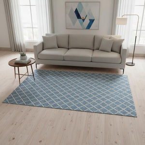 HomeRoots 5' X 8' Sky Blue & Ivory Geometric Washable Area Rug with UV Protection for Easy-Care Living Spaces 645303