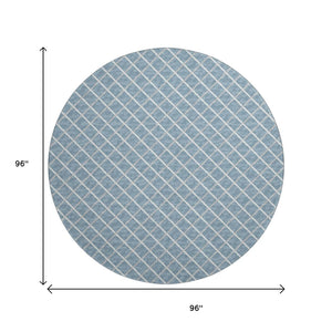 HomeRoots 8' Sky Blue and Ivory Geometric Round Rug – Washable, UV Protected, Perfect for High-Traffic Areas! 645304
