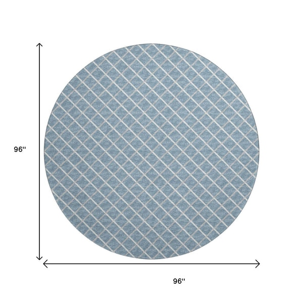 HomeRoots 8' Sky Blue and Ivory Geometric Round Rug – Washable, UV Protected, Perfect for High-Traffic Areas! 645304