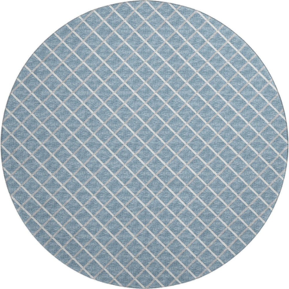 HomeRoots 8' Sky Blue and Ivory Geometric Round Rug – Washable, UV Protected, Perfect for High-Traffic Areas! 645304