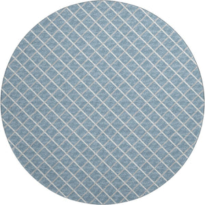 HomeRoots 8' Sky Blue and Ivory Geometric Round Rug – Washable, UV Protected, Perfect for High-Traffic Areas! 645304