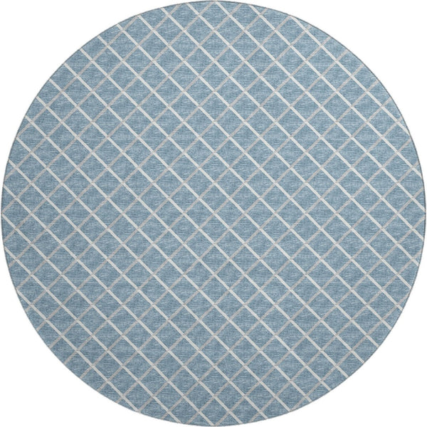 HomeRoots 8' Sky Blue and Ivory Geometric Round Rug – Washable, UV Protected, Perfect for High-Traffic Areas! 645304