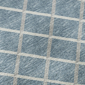 HomeRoots 8' Sky Blue and Ivory Geometric Round Rug – Washable, UV Protected, Perfect for High-Traffic Areas! 645304