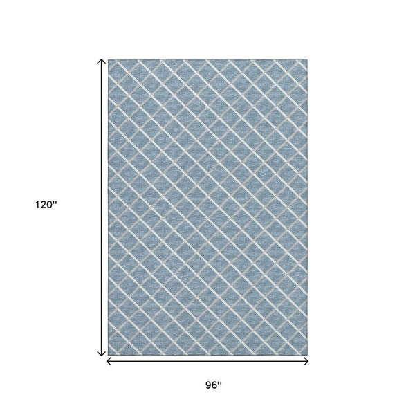 HomeRoots 8' X 10' Sky Blue Geometric Area Rug - Durable, Washable, Stain Resistant, UV Protected for Homes 645305