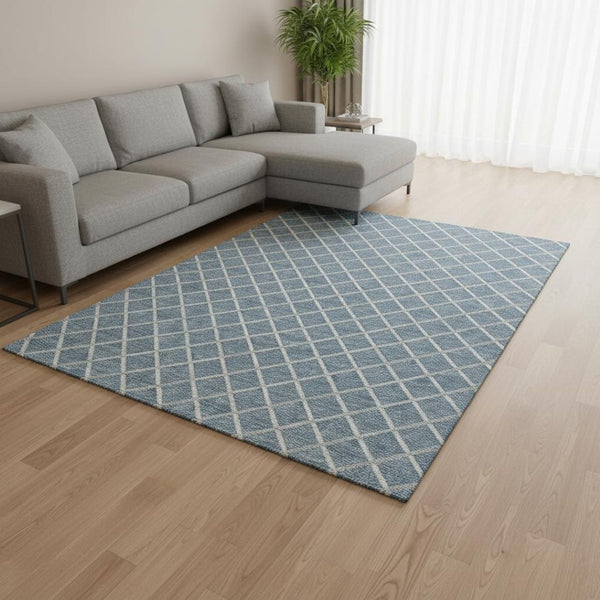 HomeRoots 8' X 10' Sky Blue Geometric Area Rug - Durable, Washable, Stain Resistant, UV Protected for Homes 645305