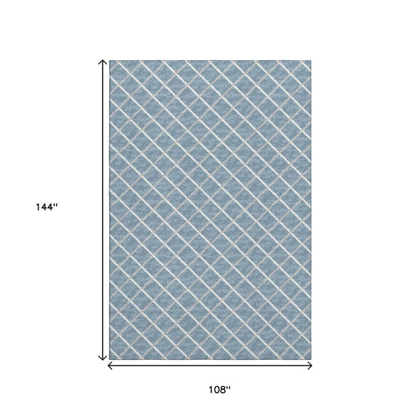 HomeRoots 9' Sky Blue & Ivory Geometric Area Rug - Washable, Stain-Resistant, UV Protected for Stylish Living Spaces 645306