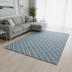HomeRoots 9' Sky Blue & Ivory Geometric Area Rug - Washable, Stain-Resistant, UV Protected for Stylish Living Spaces 645306