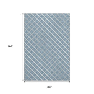 HomeRoots 10' Sky Blue & Ivory Geometric Area Rug - Washable, UV Protected, Durable Design for Modern Homes 645307