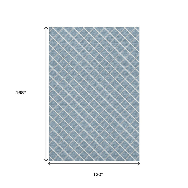 HomeRoots 10' Sky Blue & Ivory Geometric Area Rug - Washable, UV Protected, Durable Design for Modern Homes 645307