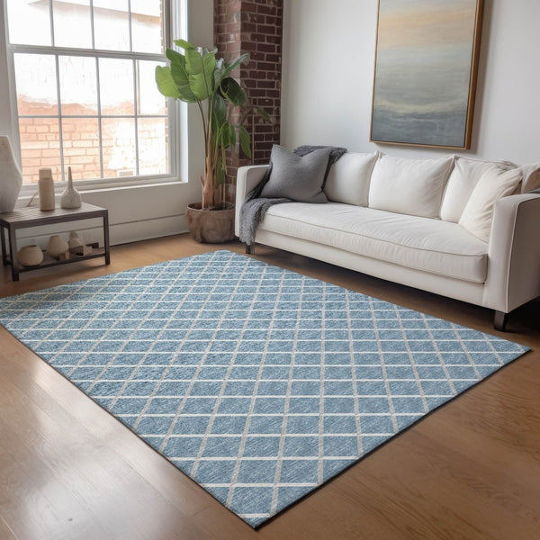 HomeRoots 10' Sky Blue & Ivory Geometric Area Rug - Washable, UV Protected, Durable Design for Modern Homes 645307