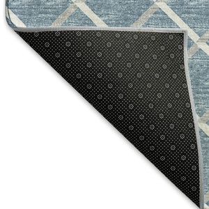 HomeRoots 10' Sky Blue & Ivory Geometric Area Rug - Washable, UV Protected, Durable Design for Modern Homes 645307