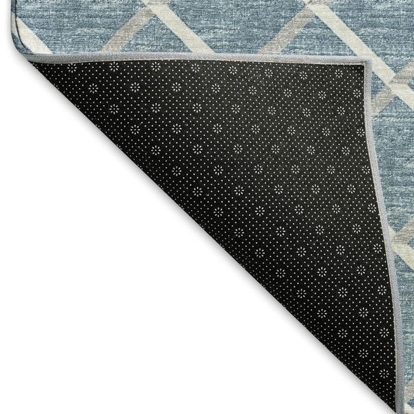 HomeRoots 10' Sky Blue & Ivory Geometric Area Rug - Washable, UV Protected, Durable Design for Modern Homes 645307